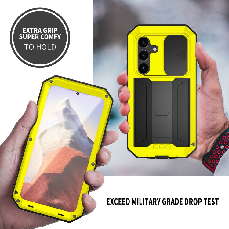 For Samsung Galaxy S24 5G R-JUST Sliding Camera Life Waterproof Holder Phone Case(Yellow) - Galaxy S24 5G Cases by R-JUST | Online Shopping UK | buy2fix