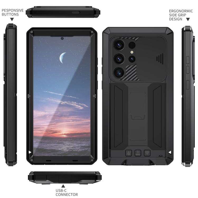 For Samsung Galaxy S25 Ultra 5G R-JUST Sliding Camera Life Waterproof Holder Phone Case(Black) - Galaxy S25 Ultra 5G Cases by R-JUST | Online Shopping UK | buy2fix