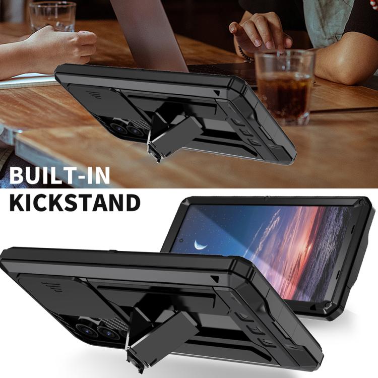 For Samsung Galaxy S25 Ultra 5G R-JUST Sliding Camera Life Waterproof Holder Phone Case(Black) - Galaxy S25 Ultra 5G Cases by R-JUST | Online Shopping UK | buy2fix