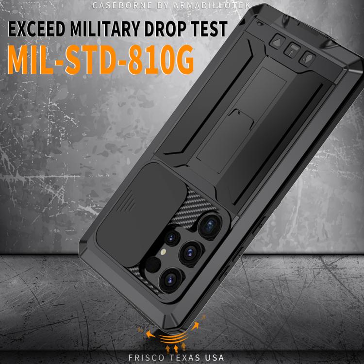 For Samsung Galaxy S25 Ultra 5G R-JUST Sliding Camera Life Waterproof Holder Phone Case(Black) - Galaxy S25 Ultra 5G Cases by R-JUST | Online Shopping UK | buy2fix