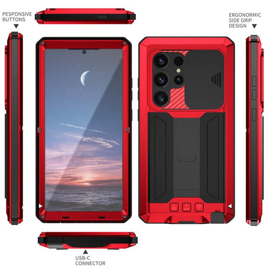 For Samsung Galaxy S25 Ultra 5G R-JUST Sliding Camera Life Waterproof Holder Phone Case(Red) - Galaxy S25 Ultra 5G Cases by R-JUST | Online Shopping UK | buy2fix