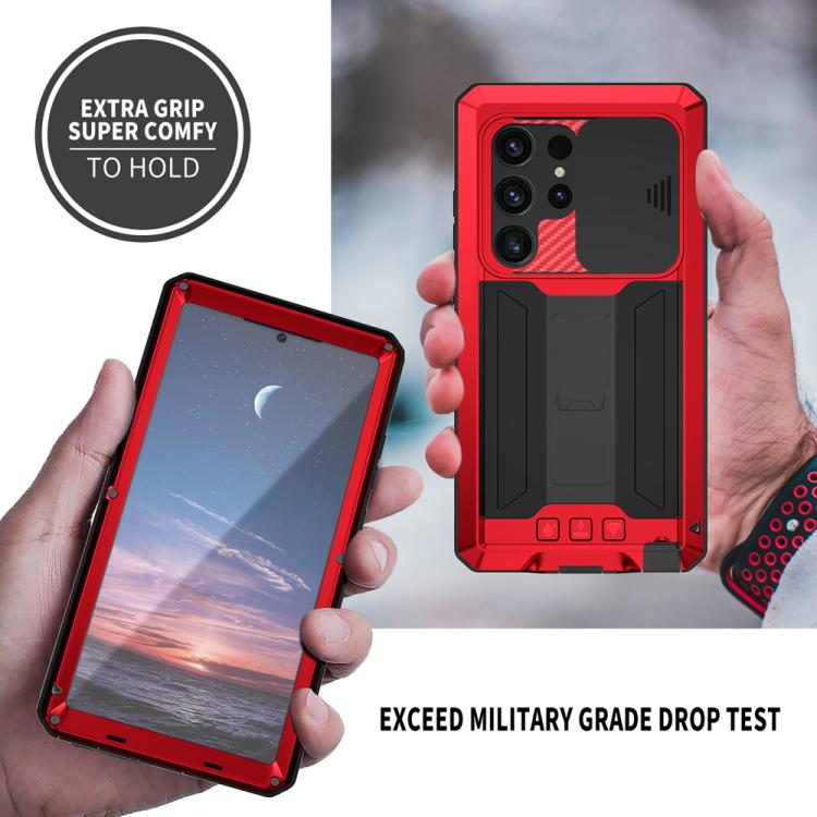 For Samsung Galaxy S25 Ultra 5G R-JUST Sliding Camera Life Waterproof Holder Phone Case(Red) - Galaxy S25 Ultra 5G Cases by R-JUST | Online Shopping UK | buy2fix