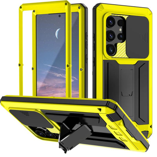 For Samsung Galaxy S25 Ultra 5G R-JUST Sliding Camera Life Waterproof Holder Phone Case(Yellow) - Galaxy S25 Ultra 5G Cases by R-JUST | Online Shopping UK | buy2fix