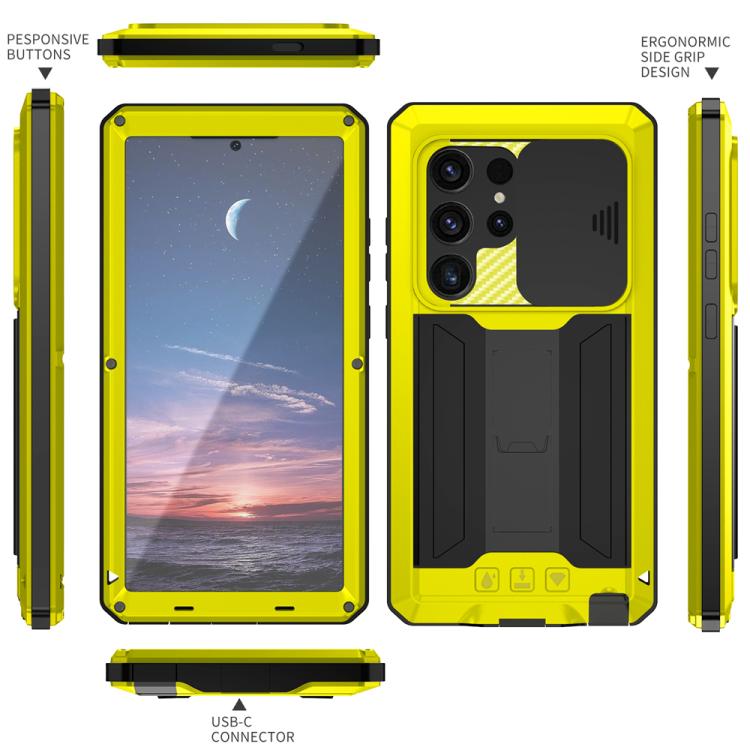 For Samsung Galaxy S25 Ultra 5G R-JUST Sliding Camera Life Waterproof Holder Phone Case(Yellow) - Galaxy S25 Ultra 5G Cases by R-JUST | Online Shopping UK | buy2fix