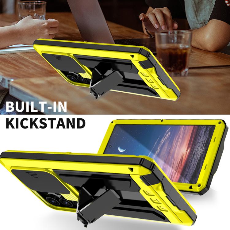 For Samsung Galaxy S25 Ultra 5G R-JUST Sliding Camera Life Waterproof Holder Phone Case(Yellow) - Galaxy S25 Ultra 5G Cases by R-JUST | Online Shopping UK | buy2fix