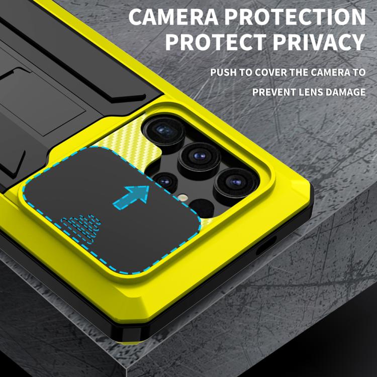 For Samsung Galaxy S25 Ultra 5G R-JUST Sliding Camera Life Waterproof Holder Phone Case(Yellow) - Galaxy S25 Ultra 5G Cases by R-JUST | Online Shopping UK | buy2fix