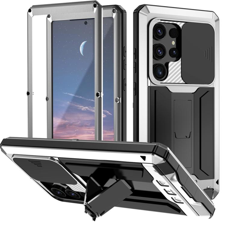 For Samsung Galaxy S25 Ultra 5G R-JUST Sliding Camera Life Waterproof Holder Phone Case(Silver) - Galaxy S25 Ultra 5G Cases by R-JUST | Online Shopping UK | buy2fix