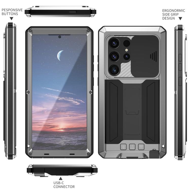 For Samsung Galaxy S25 Ultra 5G R-JUST Sliding Camera Life Waterproof Holder Phone Case(Silver) - Galaxy S25 Ultra 5G Cases by R-JUST | Online Shopping UK | buy2fix