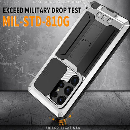 For Samsung Galaxy S25 Ultra 5G R-JUST Sliding Camera Life Waterproof Holder Phone Case(Silver) - Galaxy S25 Ultra 5G Cases by R-JUST | Online Shopping UK | buy2fix