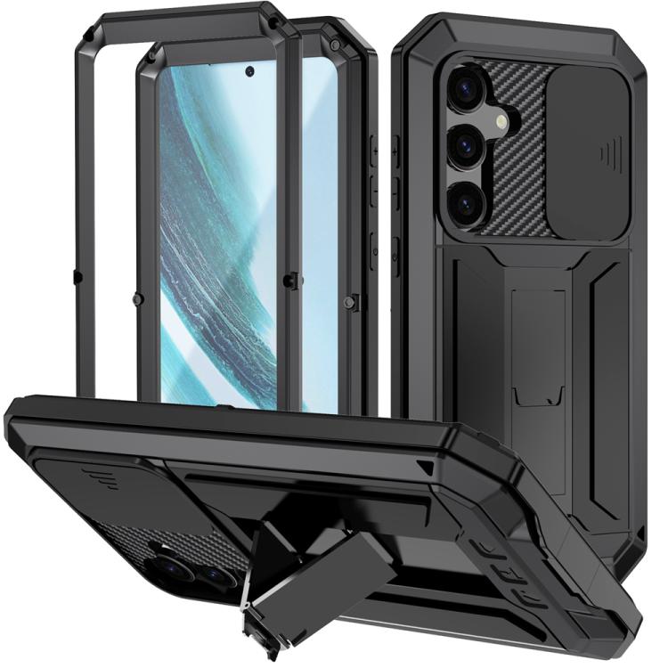 For Samsung Galaxy S25+ 5G R-JUST Sliding Camera Life Waterproof Holder Phone Case(Black) - Galaxy S25+ 5G Cases by R-JUST | Online Shopping UK | buy2fix