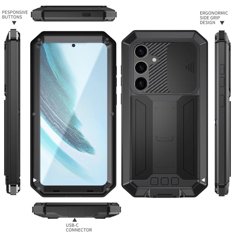 For Samsung Galaxy S25+ 5G R-JUST Sliding Camera Life Waterproof Holder Phone Case(Black) - Galaxy S25+ 5G Cases by R-JUST | Online Shopping UK | buy2fix