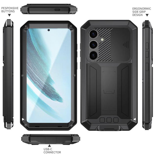 For Samsung Galaxy S25+ 5G R-JUST Sliding Camera Life Waterproof Holder Phone Case(Black) - Galaxy S25+ 5G Cases by R-JUST | Online Shopping UK | buy2fix