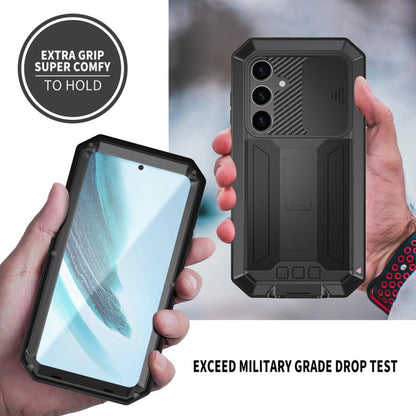 For Samsung Galaxy S25+ 5G R-JUST Sliding Camera Life Waterproof Holder Phone Case(Black) - Galaxy S25+ 5G Cases by R-JUST | Online Shopping UK | buy2fix