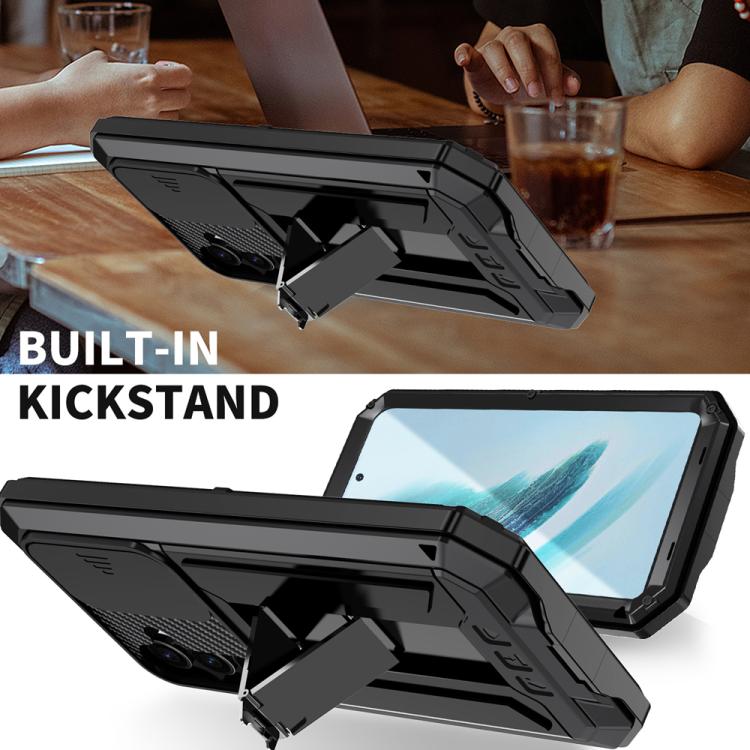 For Samsung Galaxy S25+ 5G R-JUST Sliding Camera Life Waterproof Holder Phone Case(Black) - Galaxy S25+ 5G Cases by R-JUST | Online Shopping UK | buy2fix