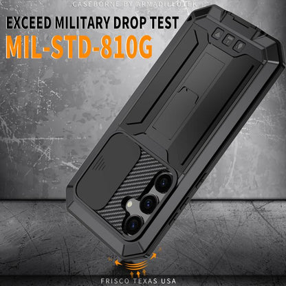 For Samsung Galaxy S25+ 5G R-JUST Sliding Camera Life Waterproof Holder Phone Case(Black) - Galaxy S25+ 5G Cases by R-JUST | Online Shopping UK | buy2fix