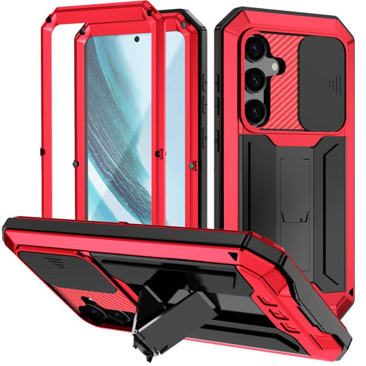 For Samsung Galaxy S25+ 5G R-JUST Sliding Camera Life Waterproof Holder Phone Case(Red) - Galaxy S25+ 5G Cases by R-JUST | Online Shopping UK | buy2fix