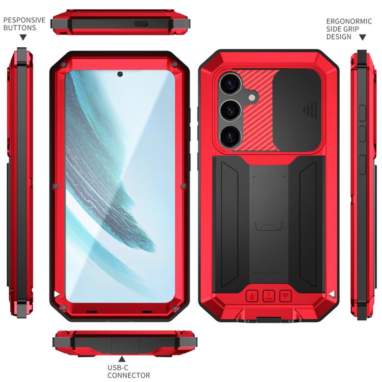For Samsung Galaxy S25+ 5G R-JUST Sliding Camera Life Waterproof Holder Phone Case(Red) - Galaxy S25+ 5G Cases by R-JUST | Online Shopping UK | buy2fix