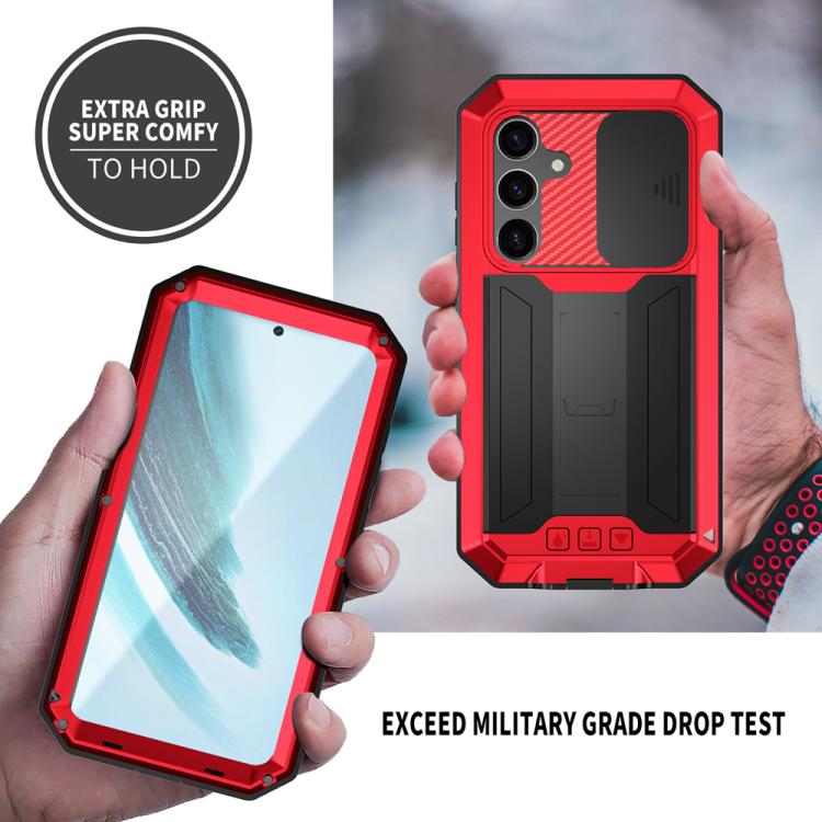 For Samsung Galaxy S25+ 5G R-JUST Sliding Camera Life Waterproof Holder Phone Case(Red) - Galaxy S25+ 5G Cases by R-JUST | Online Shopping UK | buy2fix