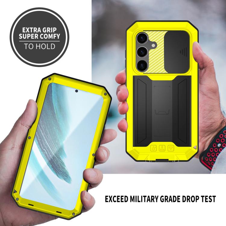 For Samsung Galaxy S25+ 5G R-JUST Sliding Camera Life Waterproof Holder Phone Case(Yellow) - Galaxy S25+ 5G Cases by R-JUST | Online Shopping UK | buy2fix