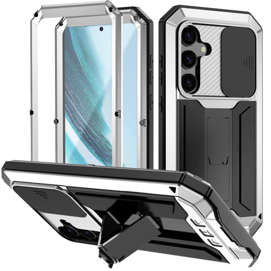 For Samsung Galaxy S25+ 5G R-JUST Sliding Camera Life Waterproof Holder Phone Case(Silver) - Galaxy S25+ 5G Cases by R-JUST | Online Shopping UK | buy2fix