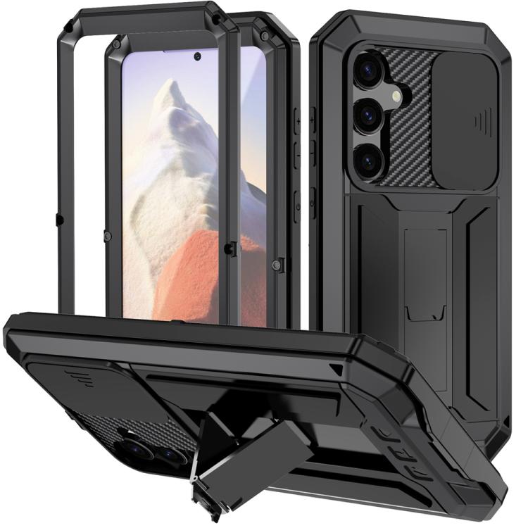 For Samsung Galaxy S25 5G R-JUST Sliding Camera Life Waterproof Holder Phone Case(Black) - Galaxy S25 5G Cases by R-JUST | Online Shopping UK | buy2fix
