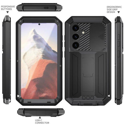 For Samsung Galaxy S25 5G R-JUST Sliding Camera Life Waterproof Holder Phone Case(Black) - Galaxy S25 5G Cases by R-JUST | Online Shopping UK | buy2fix