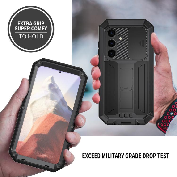 For Samsung Galaxy S25 5G R-JUST Sliding Camera Life Waterproof Holder Phone Case(Black) - Galaxy S25 5G Cases by R-JUST | Online Shopping UK | buy2fix