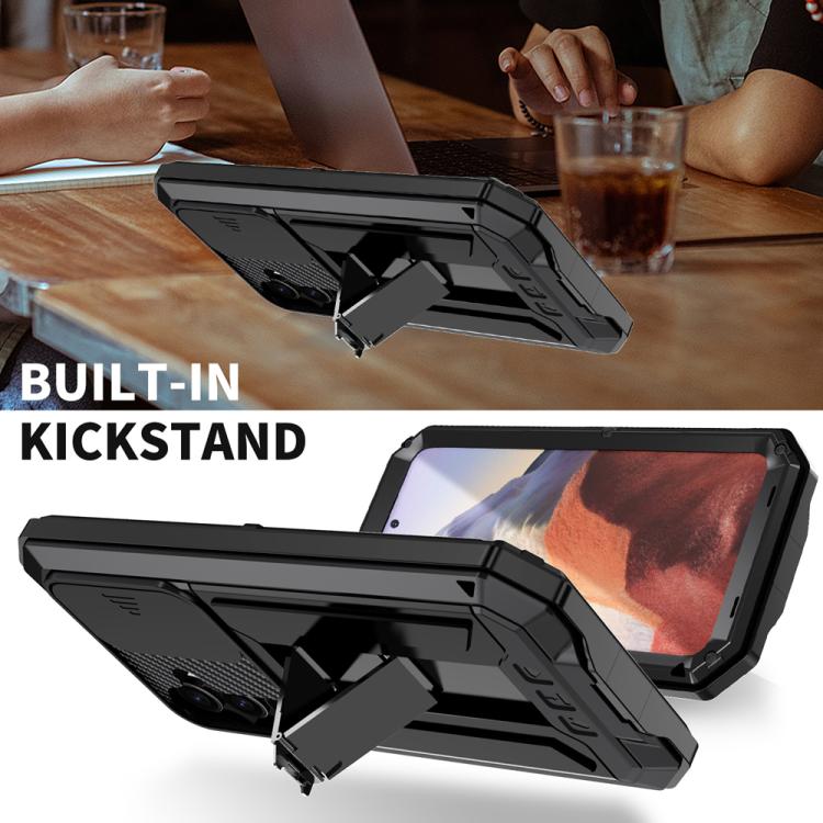 For Samsung Galaxy S25 5G R-JUST Sliding Camera Life Waterproof Holder Phone Case(Black) - Galaxy S25 5G Cases by R-JUST | Online Shopping UK | buy2fix