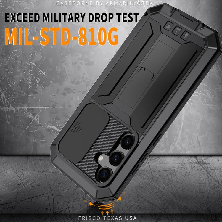 For Samsung Galaxy S25 5G R-JUST Sliding Camera Life Waterproof Holder Phone Case(Black) - Galaxy S25 5G Cases by R-JUST | Online Shopping UK | buy2fix