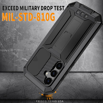 For Samsung Galaxy S25 5G R-JUST Sliding Camera Life Waterproof Holder Phone Case(Black) - Galaxy S25 5G Cases by R-JUST | Online Shopping UK | buy2fix