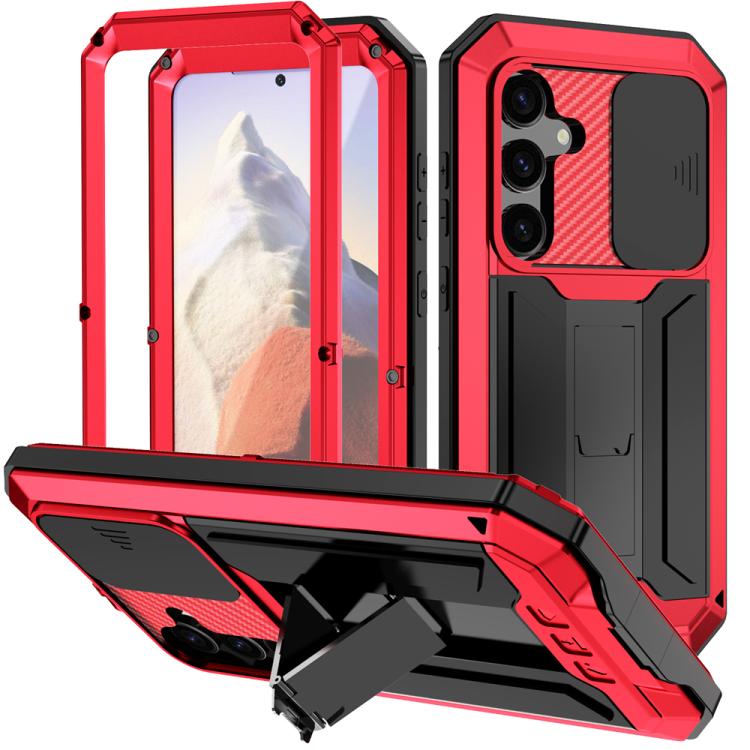 For Samsung Galaxy S25 5G R-JUST Sliding Camera Life Waterproof Holder Phone Case(Red) - Galaxy S25 5G Cases by R-JUST | Online Shopping UK | buy2fix