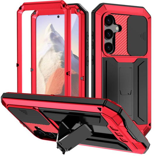 For Samsung Galaxy S25 5G R-JUST Sliding Camera Life Waterproof Holder Phone Case(Red) - Galaxy S25 5G Cases by R-JUST | Online Shopping UK | buy2fix