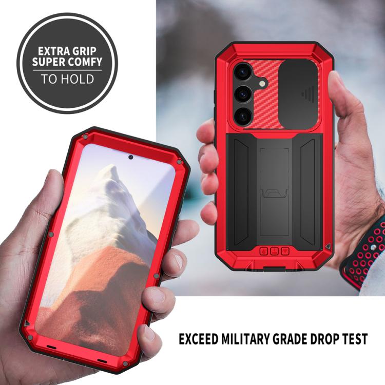 For Samsung Galaxy S25 5G R-JUST Sliding Camera Life Waterproof Holder Phone Case(Red) - Galaxy S25 5G Cases by R-JUST | Online Shopping UK | buy2fix