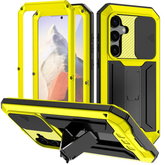 For Samsung Galaxy S25 5G R-JUST Sliding Camera Life Waterproof Holder Phone Case(Yellow) - Galaxy S25 5G Cases by R-JUST | Online Shopping UK | buy2fix