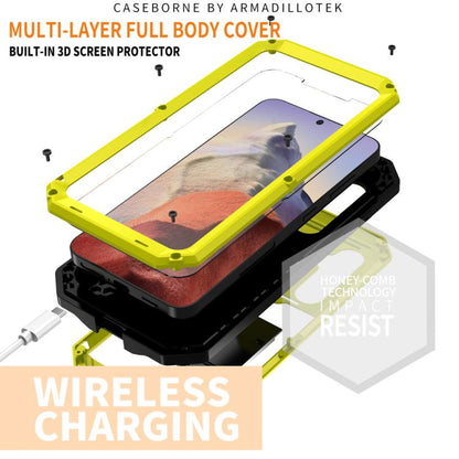 For Samsung Galaxy S25 5G R-JUST Sliding Camera Life Waterproof Holder Phone Case(Yellow) - Galaxy S25 5G Cases by R-JUST | Online Shopping UK | buy2fix