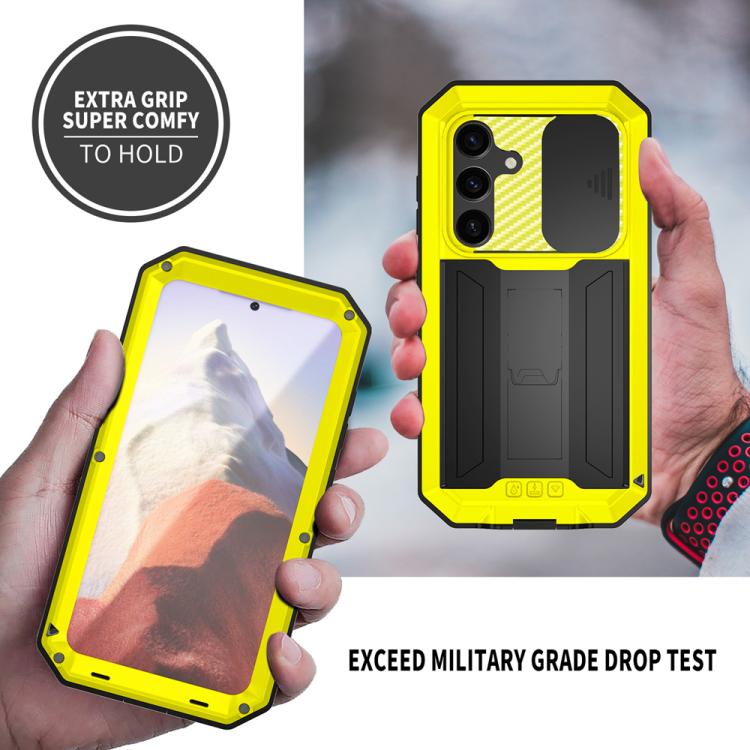 For Samsung Galaxy S25 5G R-JUST Sliding Camera Life Waterproof Holder Phone Case(Yellow) - Galaxy S25 5G Cases by R-JUST | Online Shopping UK | buy2fix