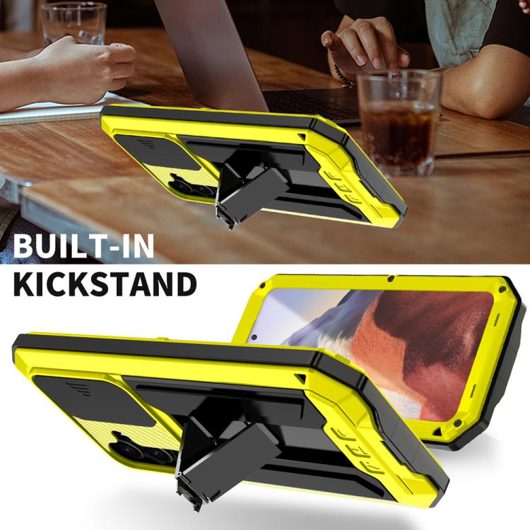 For Samsung Galaxy S25 5G R-JUST Sliding Camera Life Waterproof Holder Phone Case(Yellow) - Galaxy S25 5G Cases by R-JUST | Online Shopping UK | buy2fix