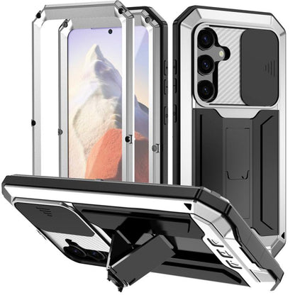 For Samsung Galaxy S25 5G R-JUST Sliding Camera Life Waterproof Holder Phone Case(Silver) - Galaxy S25 5G Cases by R-JUST | Online Shopping UK | buy2fix