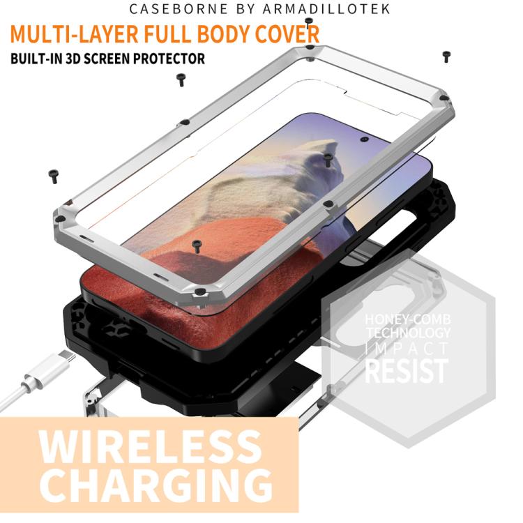 For Samsung Galaxy S25 5G R-JUST Sliding Camera Life Waterproof Holder Phone Case(Silver) - Galaxy S25 5G Cases by R-JUST | Online Shopping UK | buy2fix