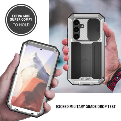 For Samsung Galaxy S25 5G R-JUST Sliding Camera Life Waterproof Holder Phone Case(Silver) - Galaxy S25 5G Cases by R-JUST | Online Shopping UK | buy2fix