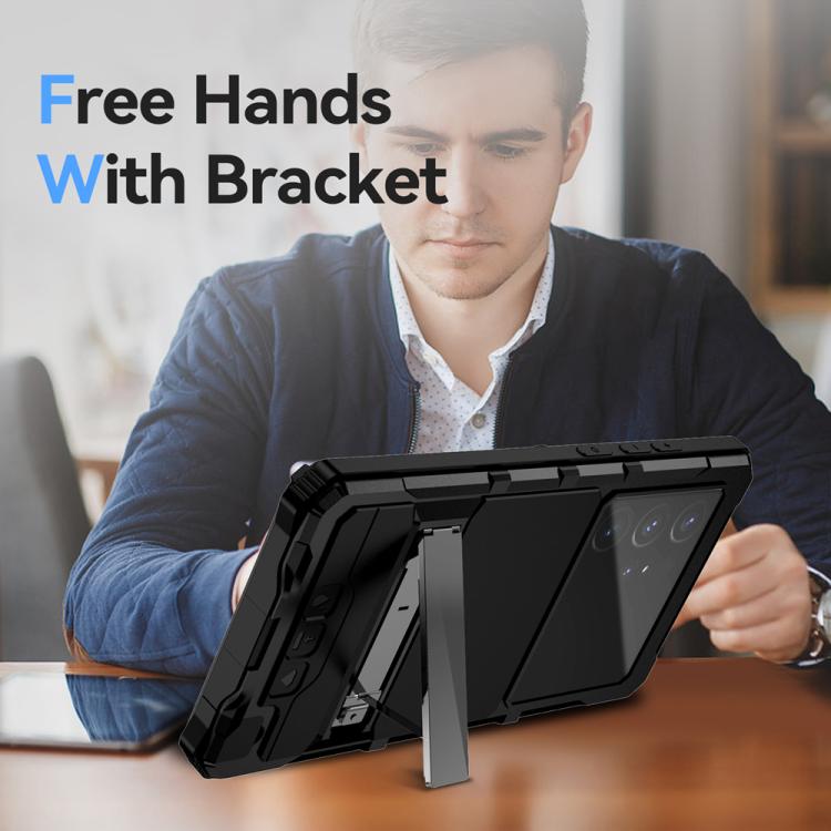 For Samsung Galaxy S25 Ultra 5G R-JUST Life Waterproof Dustproof Shockproof Holder Phone Case(Black) - Galaxy S25 Ultra 5G Cases by R-JUST | Online Shopping UK | buy2fix