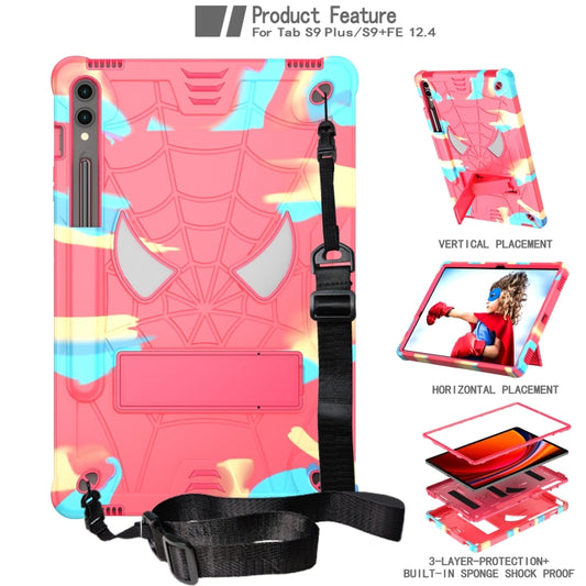 For Samsung Galaxy Tab S9 FE+ / S9+ Fold-Holder Spider Silicone Hybrid PC Tablet Case(Camouflage Rose Red) by buy2fix