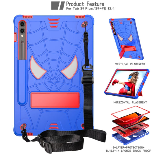 For Samsung Galaxy Tab S9 FE+ / S9+ Fold-Holder Spider Silicone Hybrid PC Tablet Case(Blue Red) by buy2fix