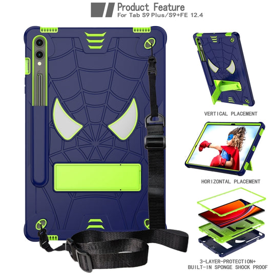 For Samsung Galaxy Tab S9 FE+ / S9+ Fold-Holder Spider Silicone Hybrid PC Tablet Case(Navy Yellow Green) by buy2fix
