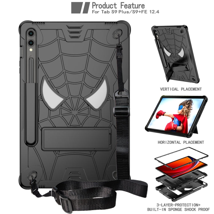 For Samsung Galaxy Tab S9 FE+ / S9+ Fold-Holder Spider Silicone Hybrid PC Tablet Case(Black) - Galaxy Tab S9+ Cases by buy2fix | Online Shopping UK | buy2fix