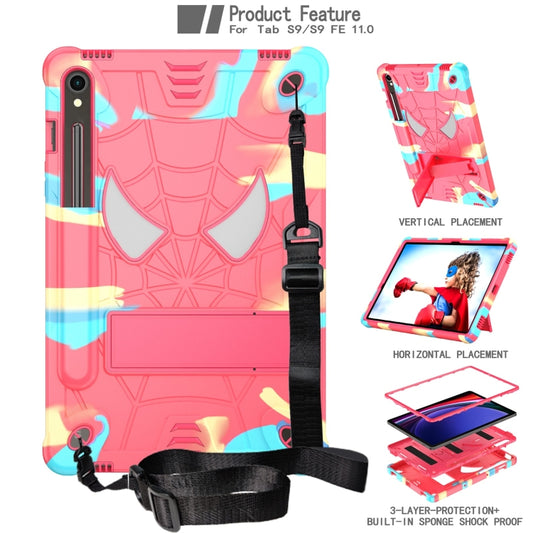 For Samsung Galaxy Tab S9 FE / S9 Fold-Holder Spider Silicone Hybrid PC Tablet Case(Camouflage Rose Red) by buy2fix