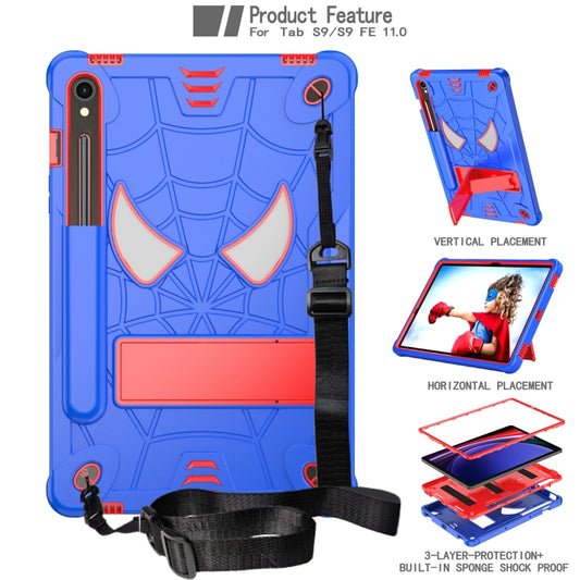 For Samsung Galaxy Tab S9 FE / S9 Fold-Holder Spider Silicone Hybrid PC Tablet Case(Blue Red) by buy2fix