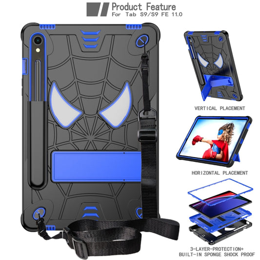 For Samsung Galaxy Tab S9 FE / S9 Fold-Holder Spider Silicone Hybrid PC Tablet Case(Back Blue) by buy2fix