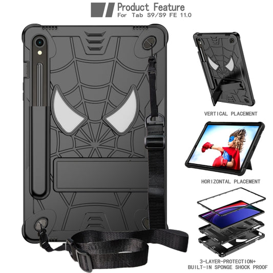For Samsung Galaxy Tab S9 FE / S9 Fold-Holder Spider Silicone Hybrid PC Tablet Case(Black) by buy2fix