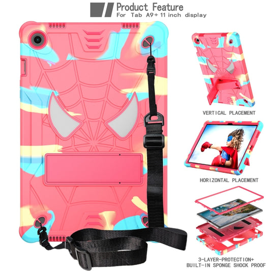 For Samsung Galaxy Tab A9+ Fold-Holder Spider Silicone Hybrid PC Tablet Case(Camouflage Rose Red) - Galaxy Tab A9+ by buy2fix | Online Shopping UK | buy2fix